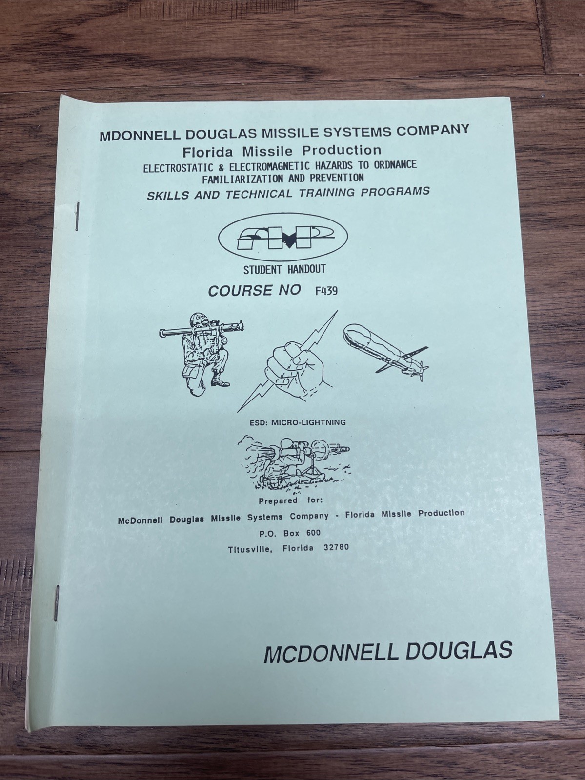 NASA Engineer Owned McDonnell Douglas Training Program Handout Florida CV