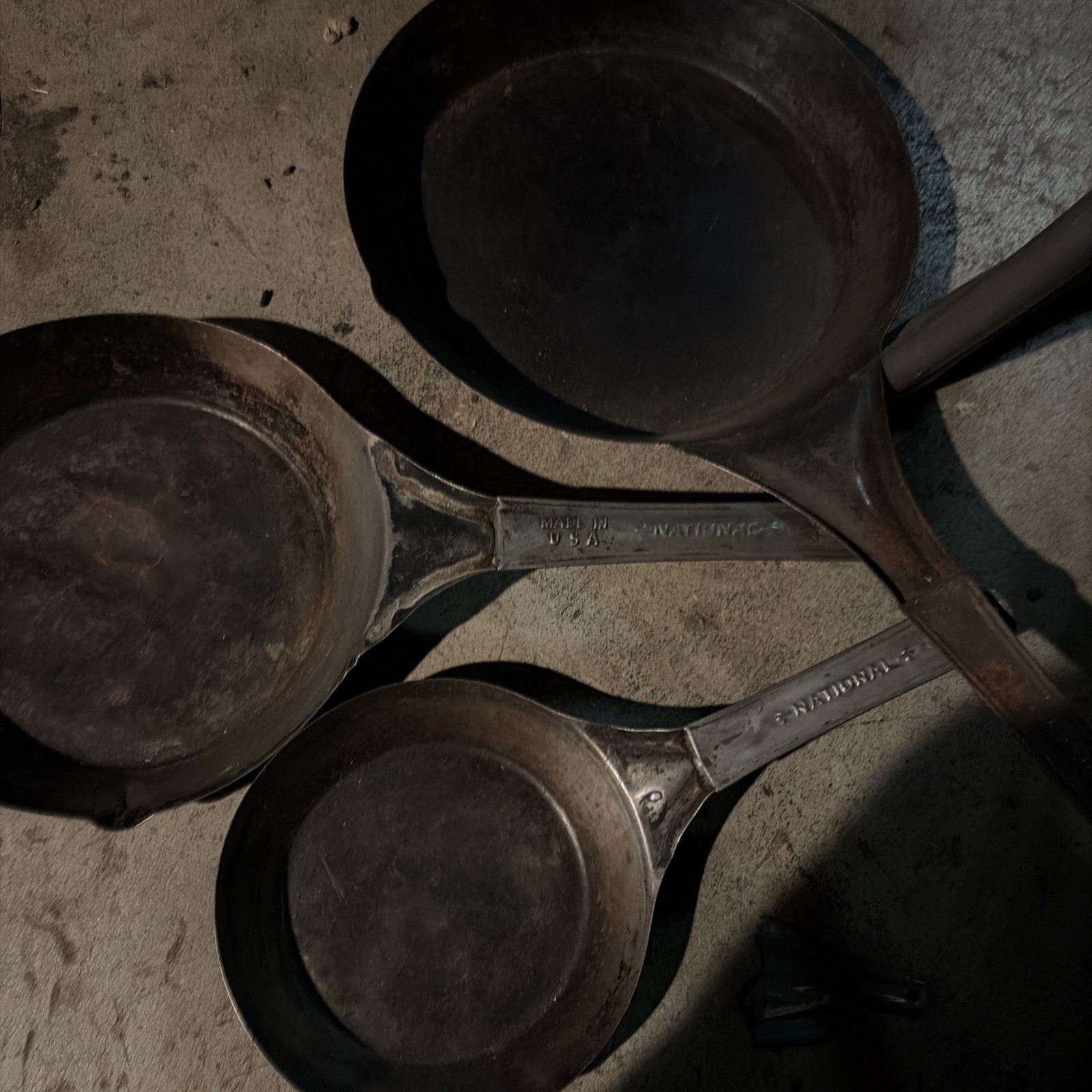 Vintage National Cold Handle Steel Cowboy Skillets Camping Frying Pans Vintage National Cold Handle Steel Cowboy Skillets Camping Frying Pans
