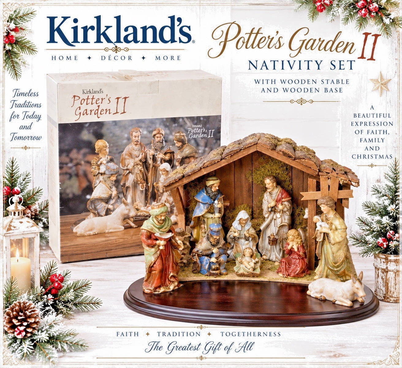 Vintage (10) Piece Fine Porcelain Nativity Set W/Wooden Stable & Wooden Base Vintage (10) Piece Fine Porcelain Nativity Set W/Wooden Stable & Wooden Base