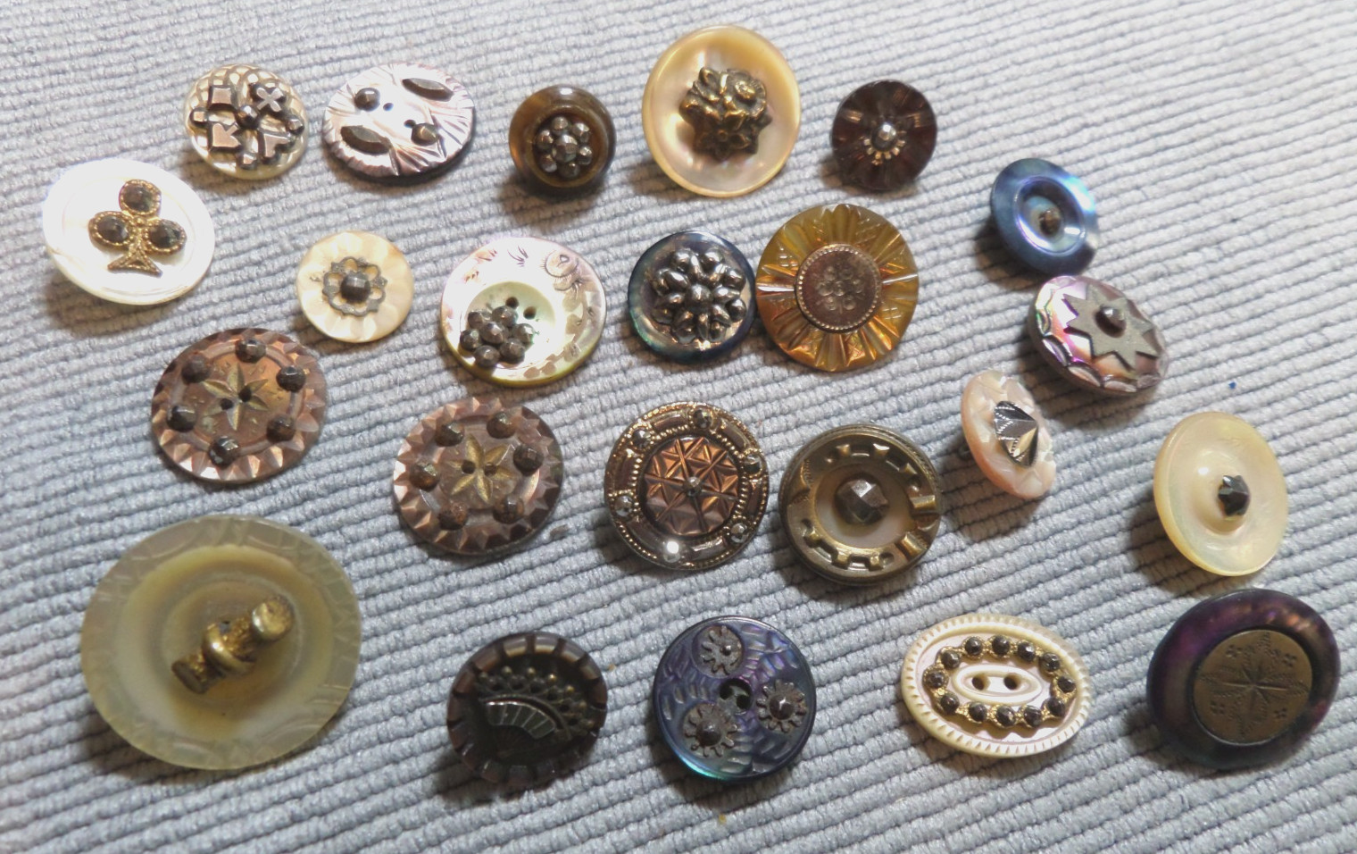 23 Vintage Antique MOP Mother of Pearl Metal & Cut Steel Buttons