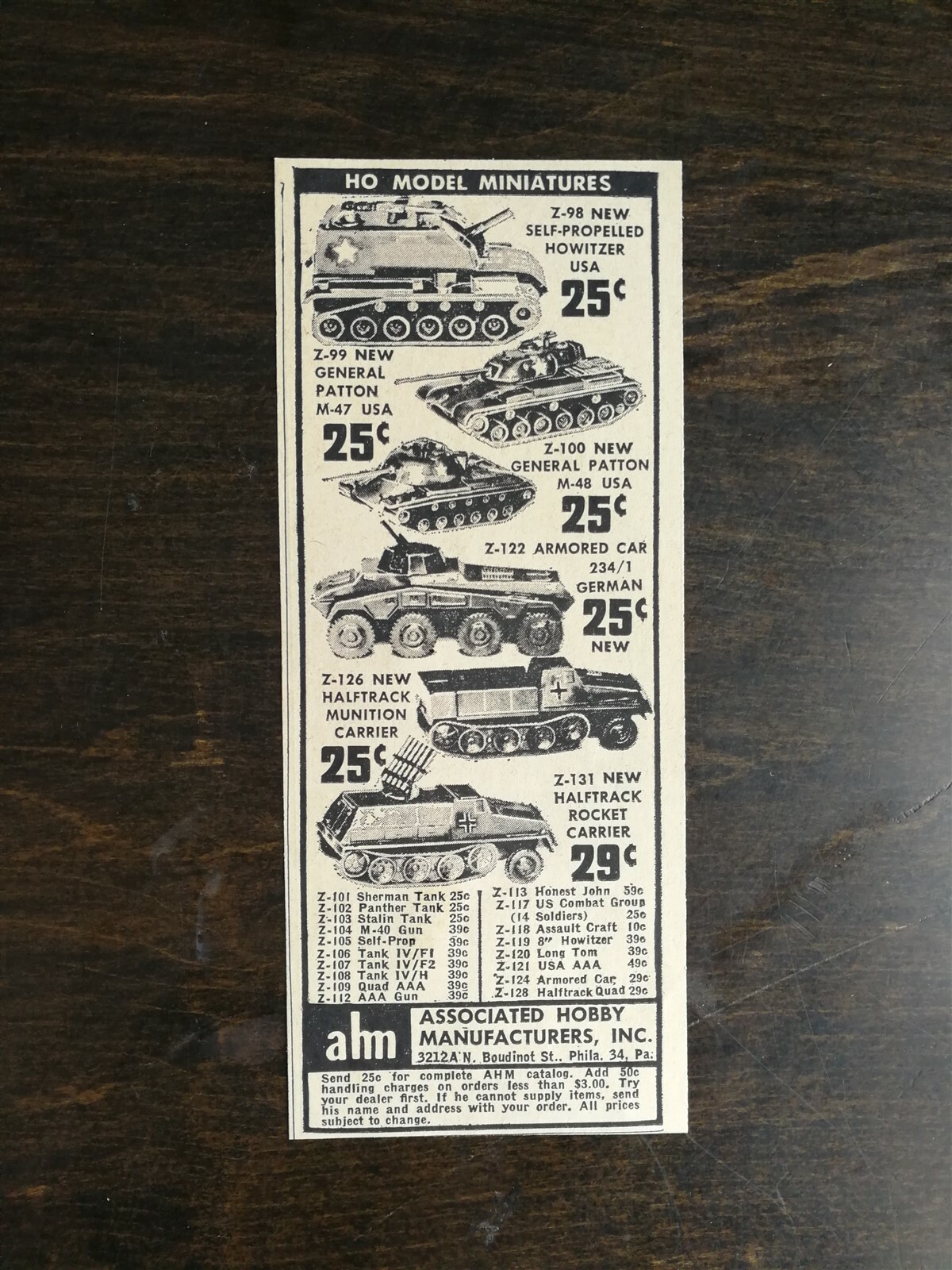Vintage 1962 AHM Model Tanks Associated Hobby Manufactures Original Ad