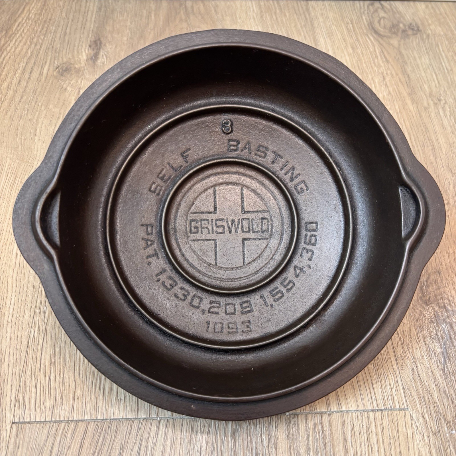 Griswold Rare Vtg #3 Cast Iron Self Basting Skillet Lid #1093 Big Block Logo Griswold Rare Vtg #3 Cast Iron Self Basting Skillet Lid #1093 Big Block Logo