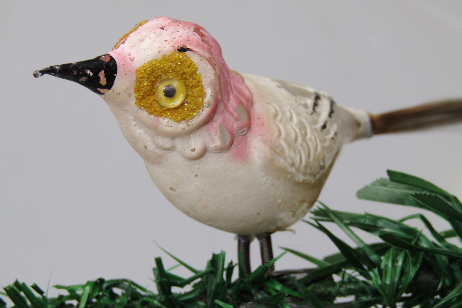 VTG Unsilvered Glass LARGE EYE Turn Head BIRD Clip On Christmas Ornament German