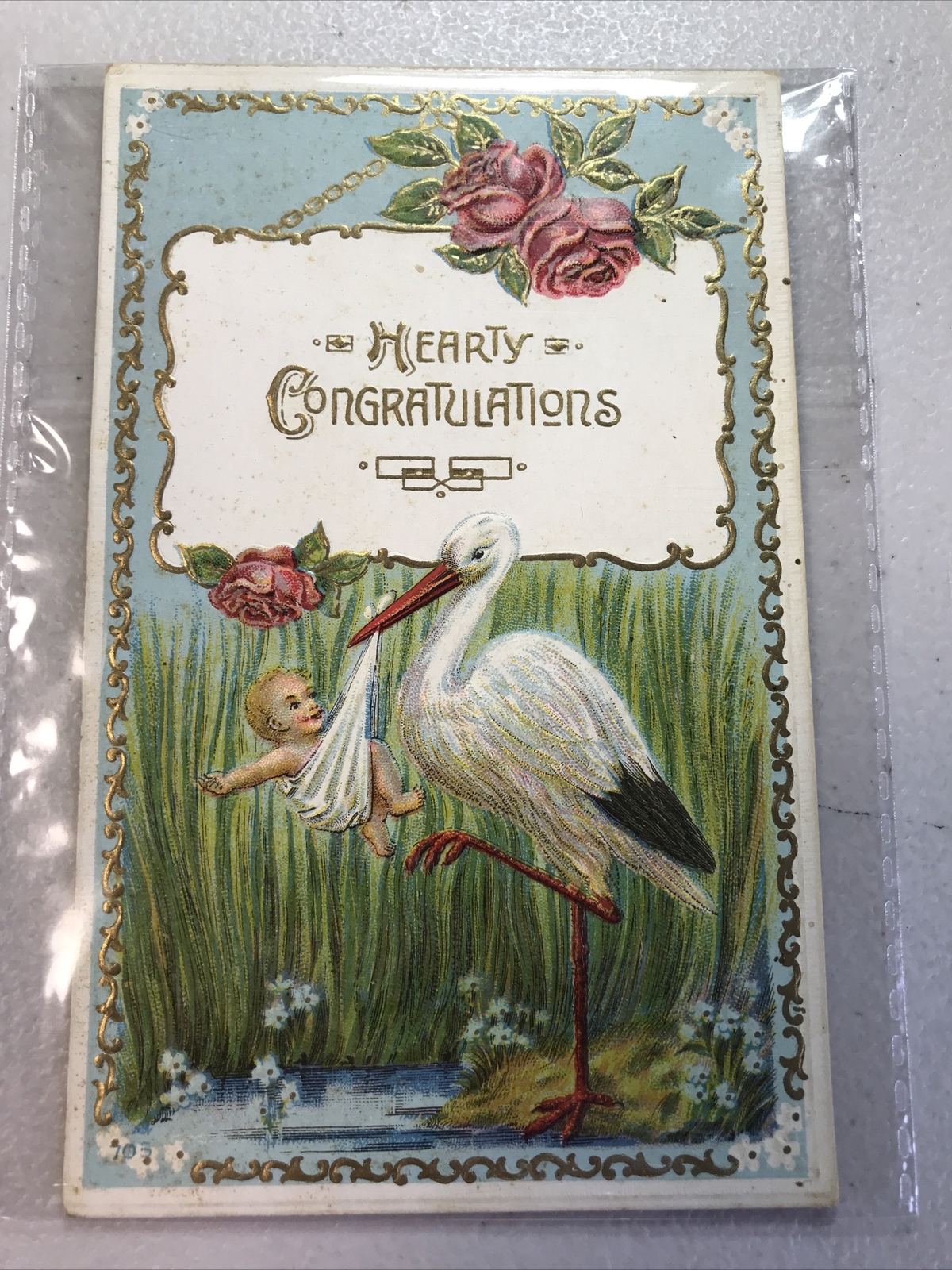 Vintage Antique 1910 Stork Bird Baby New Born congratulations postcard Litho Vintage Antique 1910 Stork Bird Baby New Born congratulations postcard Litho