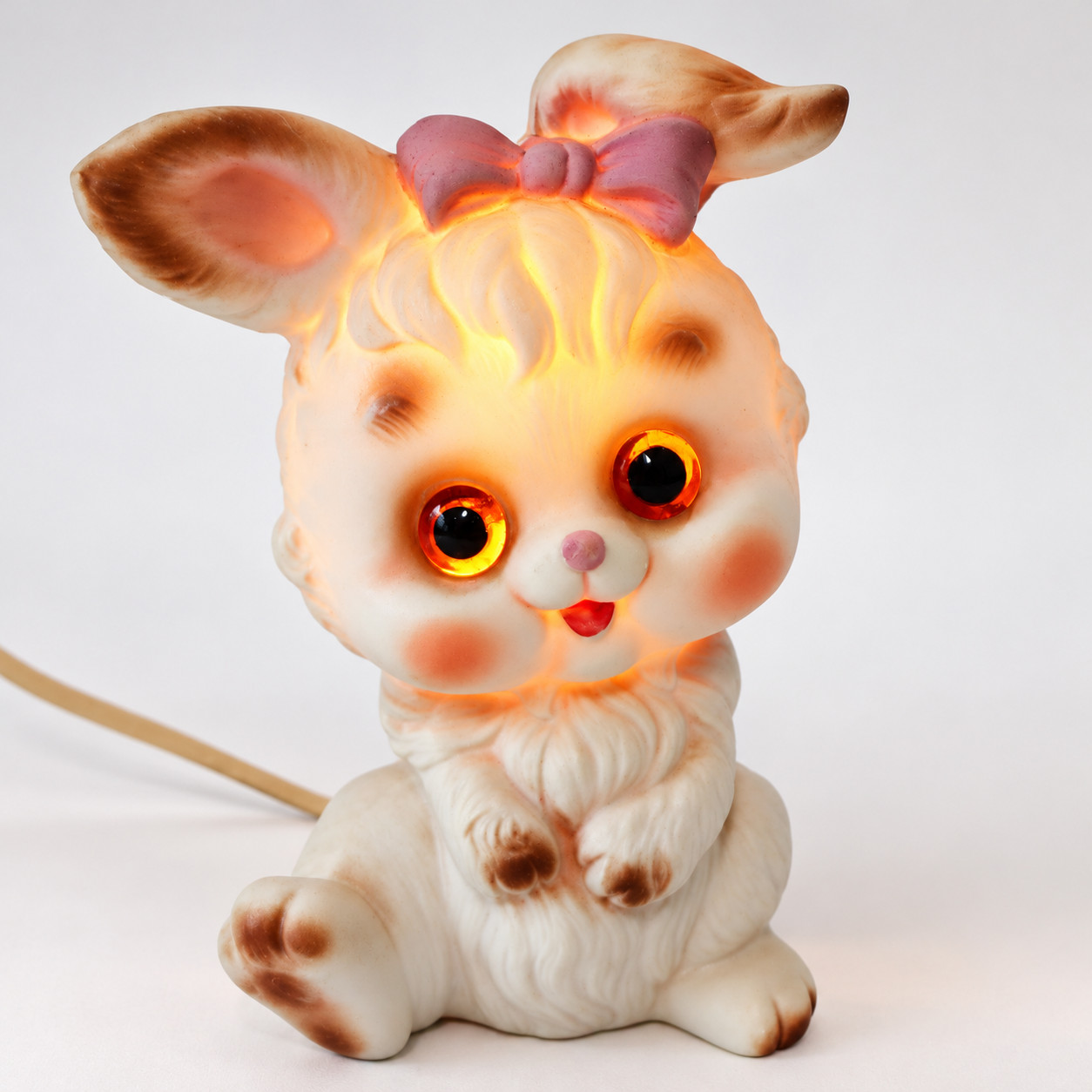 Vintage Josef Originals ceramic Night Light Lamp Bunny Glow Glass Eyes 1960s