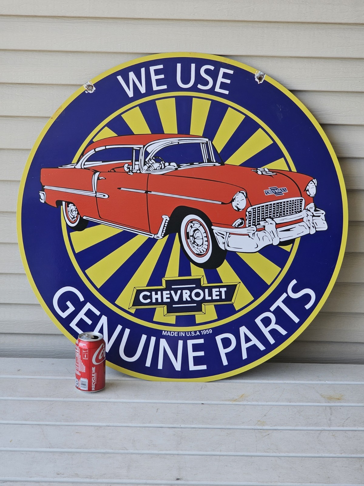 GIANT VINTAGE DOUBLE-SIDED CHEVROLET GENUINE PARTS PORCELAIN SIGN 30 GIANT VINTAGE DOUBLE-SIDED CHEVROLET GENUINE PARTS PORCELAIN SIGN 30
