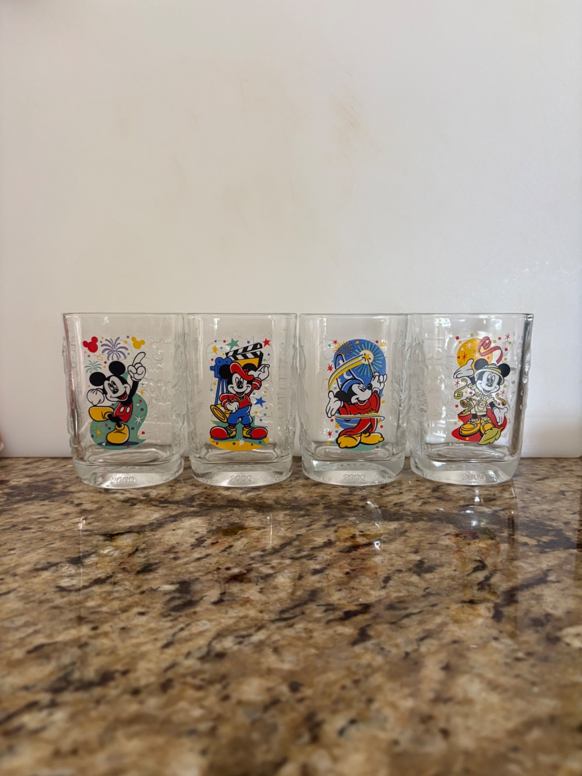 Vintage 2000 Disney McDonalds Celebration Mickey Square Glass Tumblers Set 4