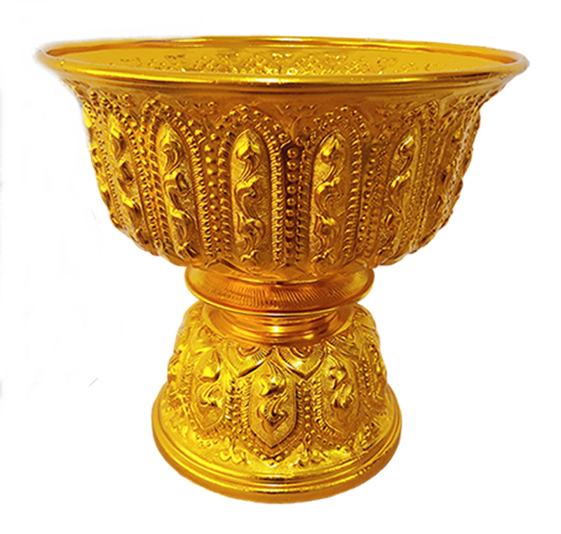VINTAGE STYLE PHAN LAO GOLD TRAY BOWL THAI DESIGN ALUMINUM GIFT HOME DECOR 16cm