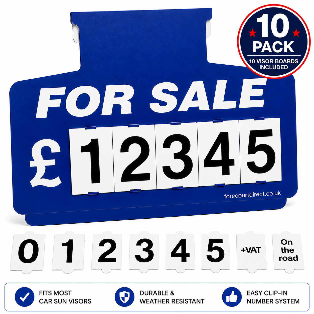 10 Blue For Sale Sign Board, Car Price/Pricing Sun Visor Vehicle/Auto Price Kit