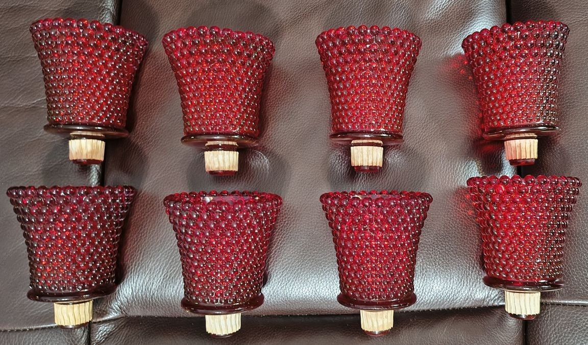 8 Vintage Ruby Red Hobnail Glass Votive Peg Candle Holders Homco / Home Interior
