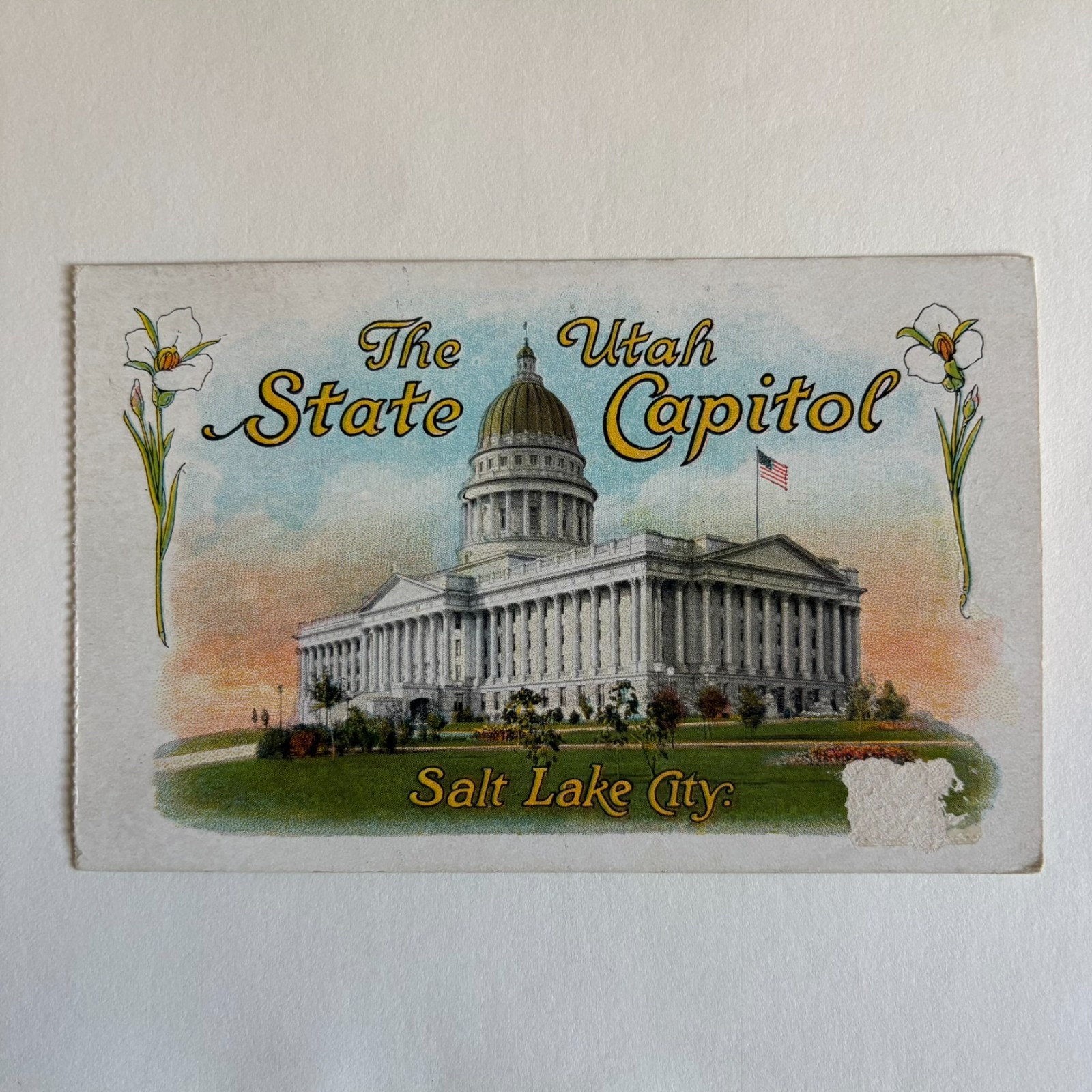 Vintage Postcard Utah State Capitol Salt Lake City Floral Souvenir Novelty