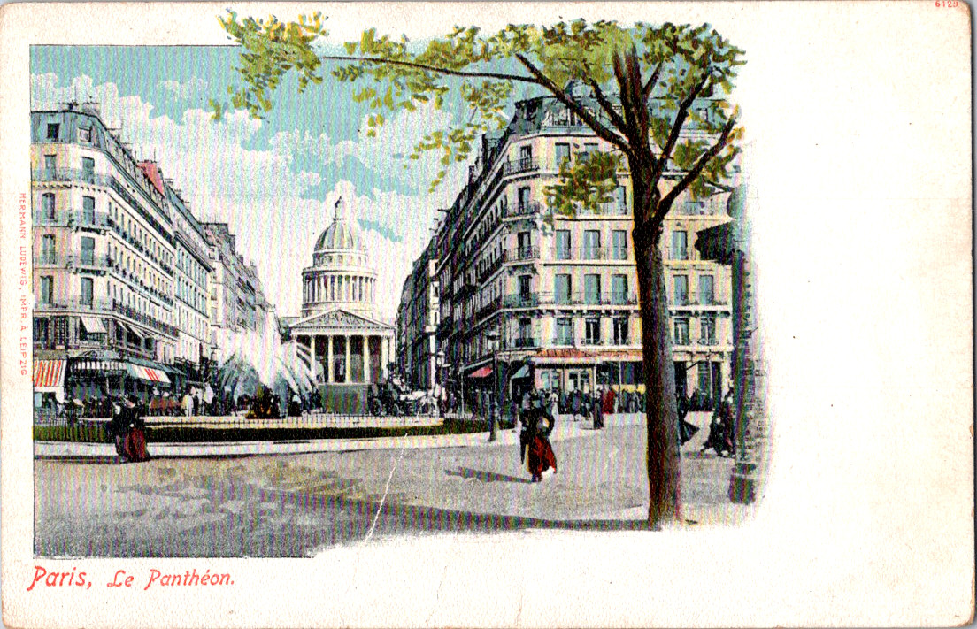Vintage Postcard Paris France Pantheon Iconic Dome And Bustling Street Scene
