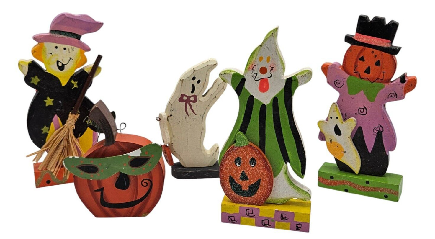 Vintage Darice Wood Halloween Decor Pumpkin Ghost Witch Scarecrow Decorations