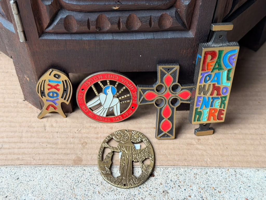 Vtg Terra Sancta Guild TSG Brass Enamel Christian House Blessing Plaque Lot