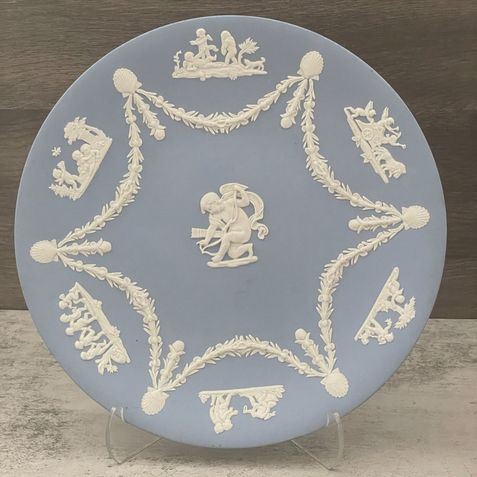 Vintage Wedgwood Jasperware Blue White Cherub 9\