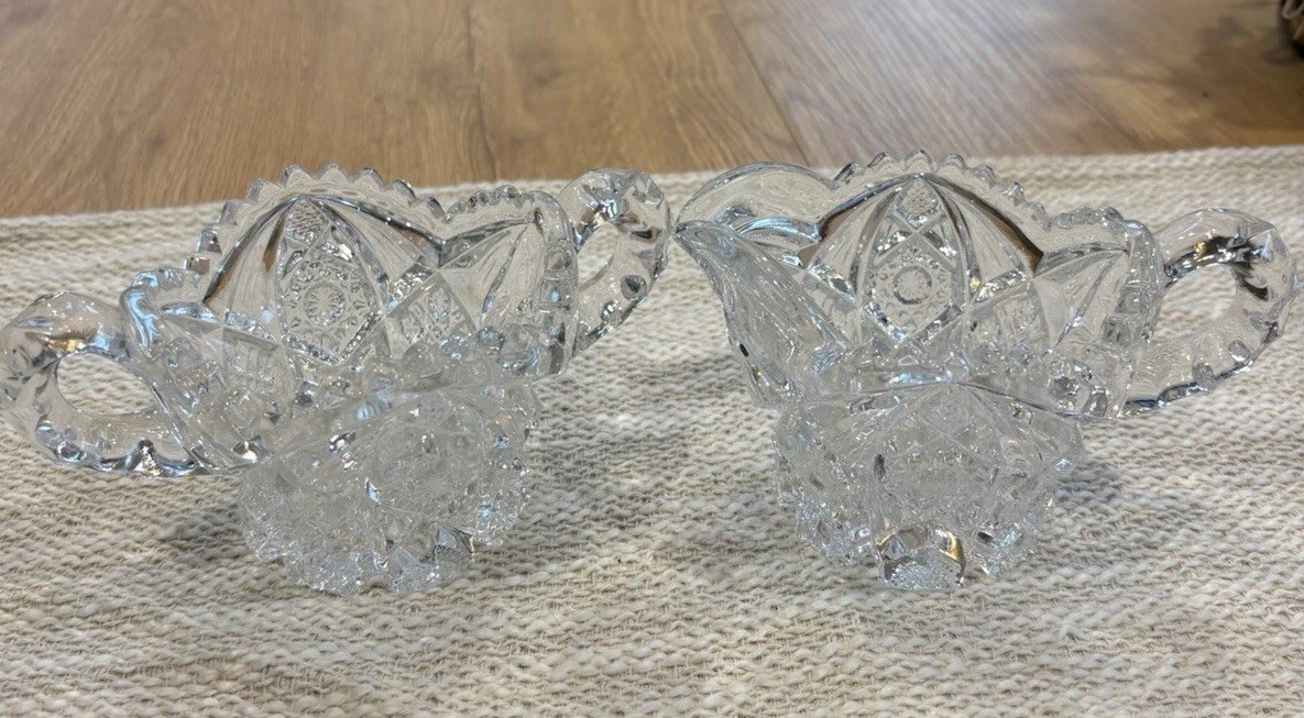 Vintage Imperial Glass Nucut Creamer and Sugar Bowl Set Clear EAPG Sawtooth