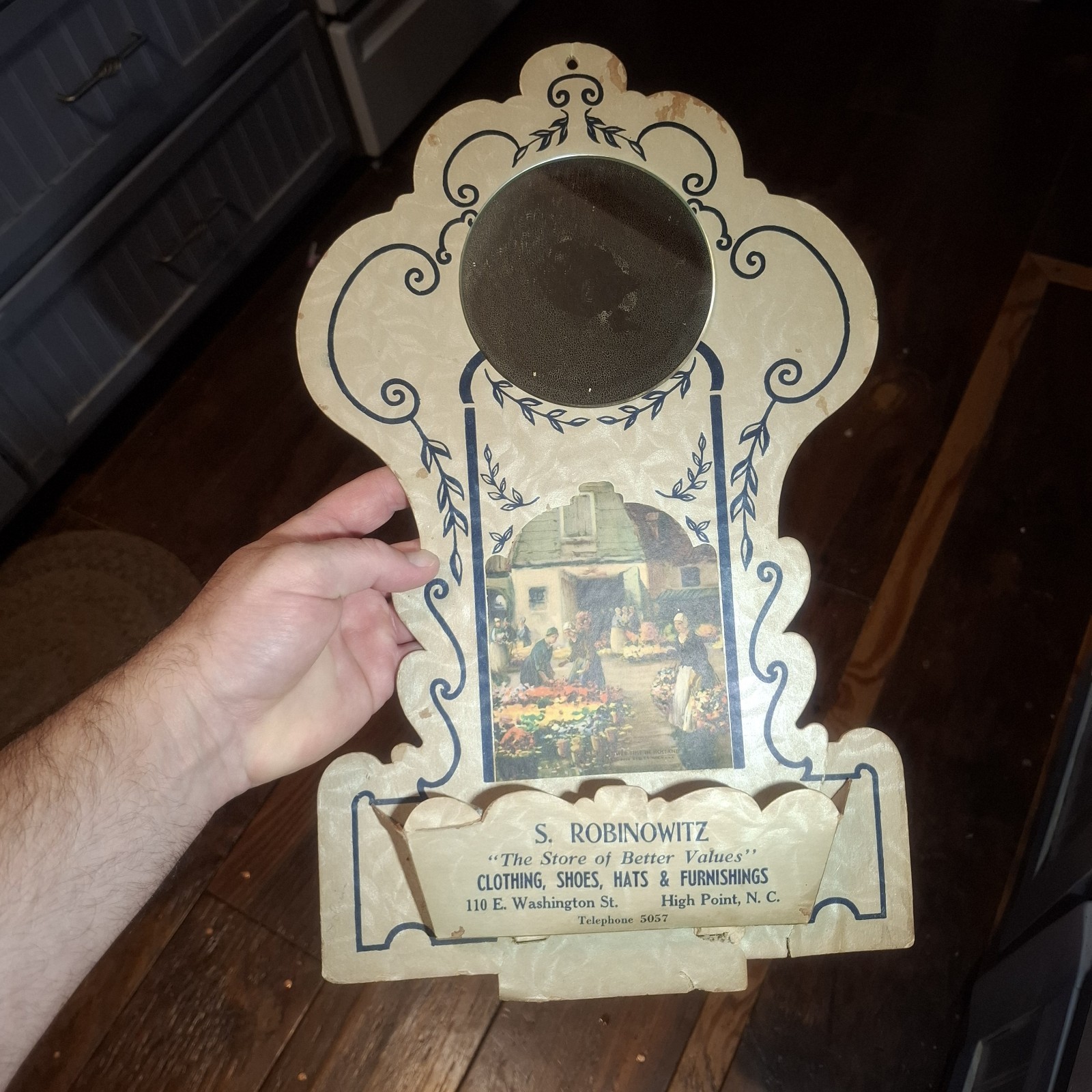 1915s Vintage High Point North CarolinaS ROBINOWITZ calendar comb holder mirror