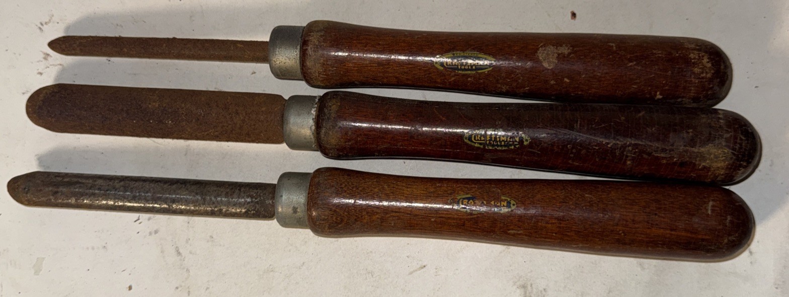 Sears 3 Piece Craftsman Wood Turning Chisel Set Lathes Woodworking Tools Vintage