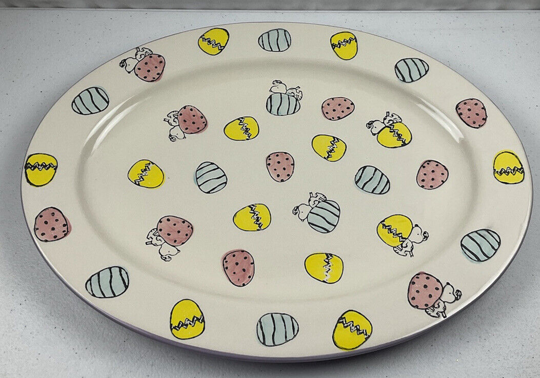 Peanuts Snoopy Easter Oval Serving Platter Tray Purple Back