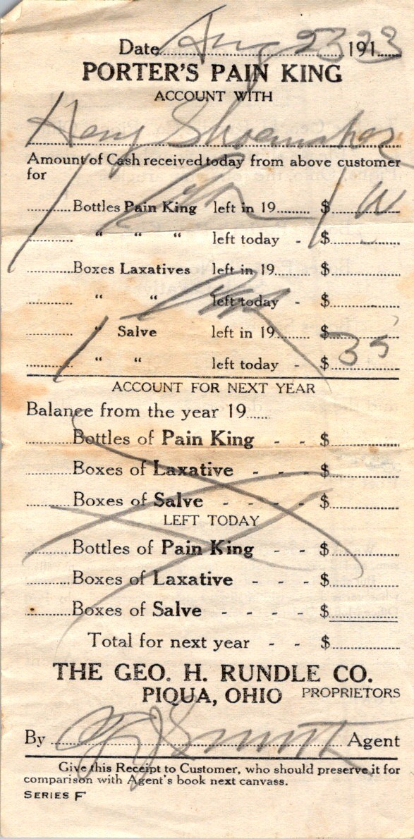 Geo. H. Rundle Co. Piqua Ohio 1910s Patent Medicine Order Form Geo. H. Rundle Co. Piqua Ohio 1910s Patent Medicine Order Form