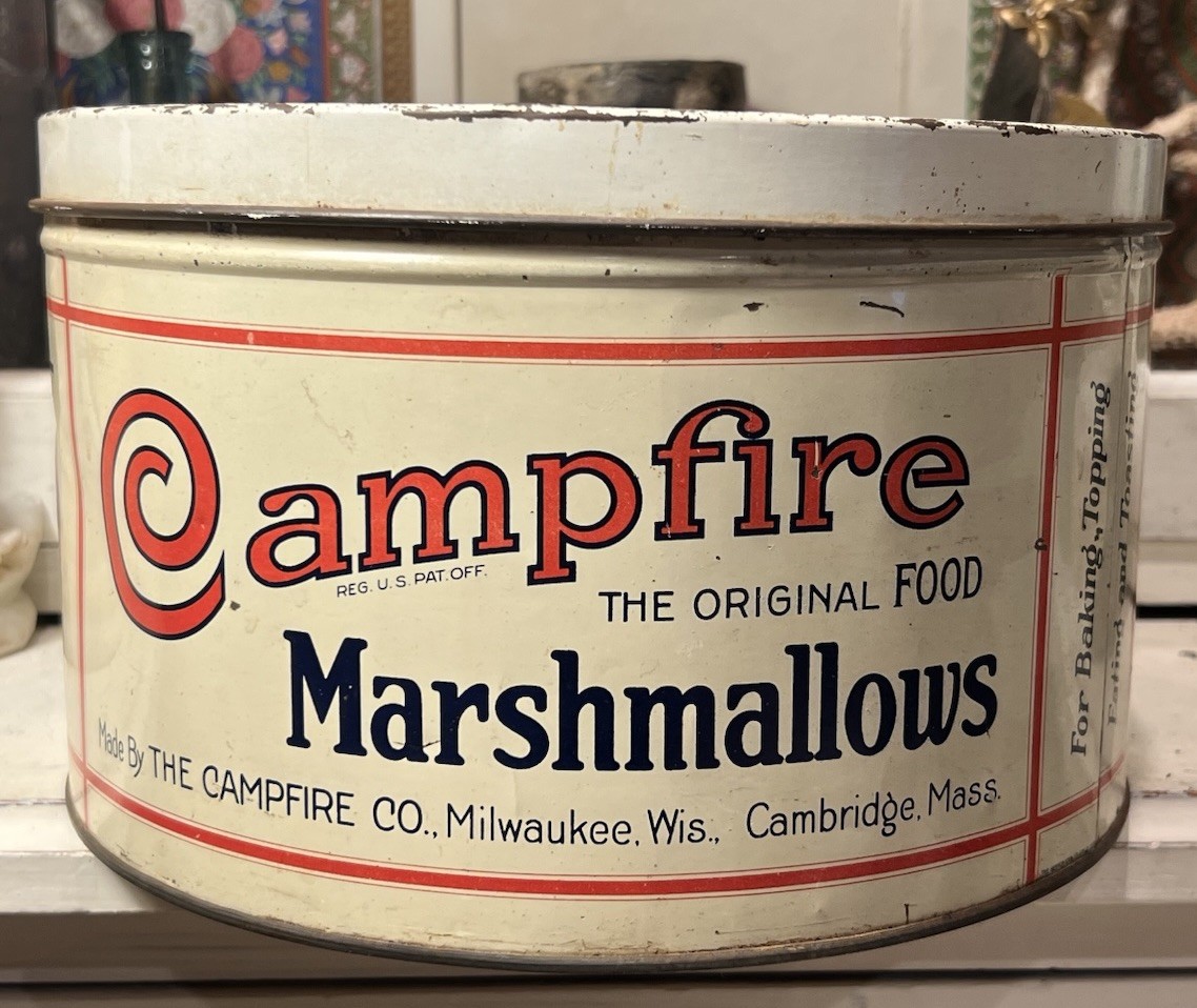 Vintage Campfire Marshmallows 5lb Advertising Tin Milwaukee Cambridge Vintage Campfire Marshmallows 5lb Advertising Tin Milwaukee Cambridge