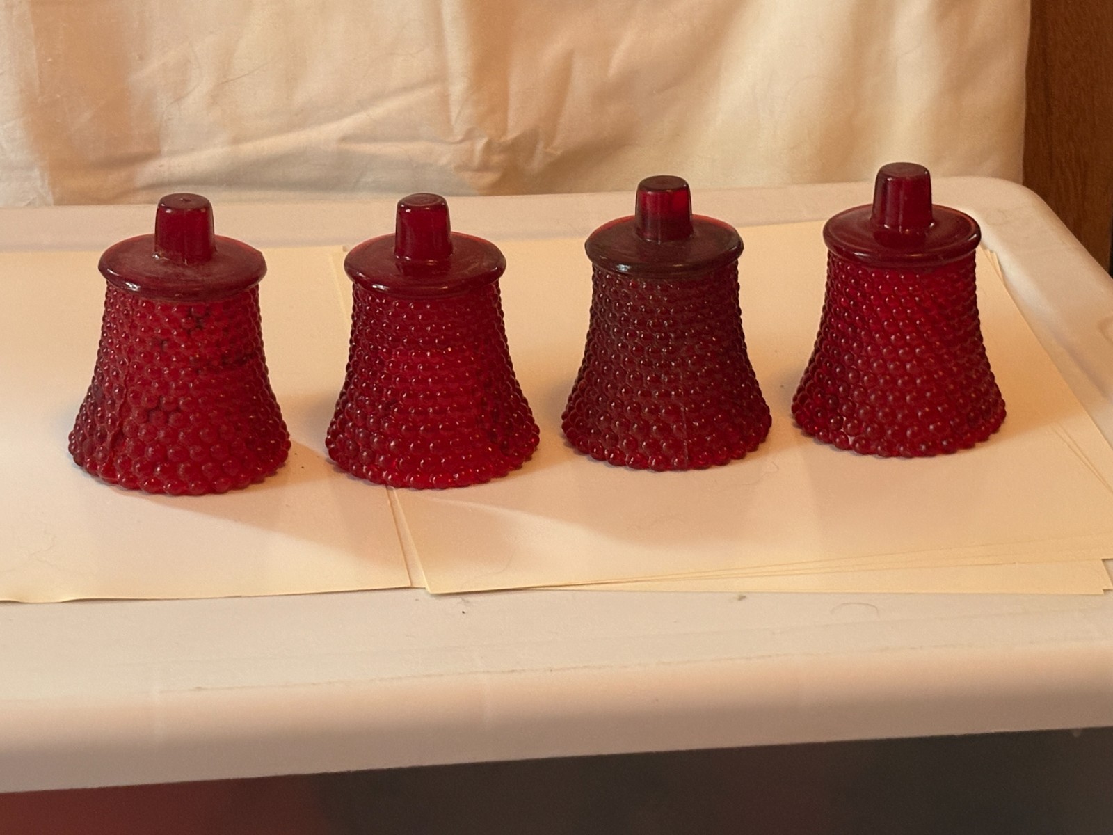 4 Vintage Ruby Red Hobnail Glass Votive Peg Candle Holders Homco / Home Interior