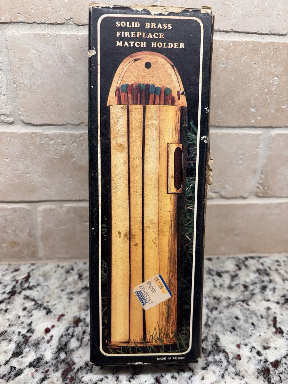 Vintage Solid Brass Fireplace Match Holder NOS New In Box Taiwan