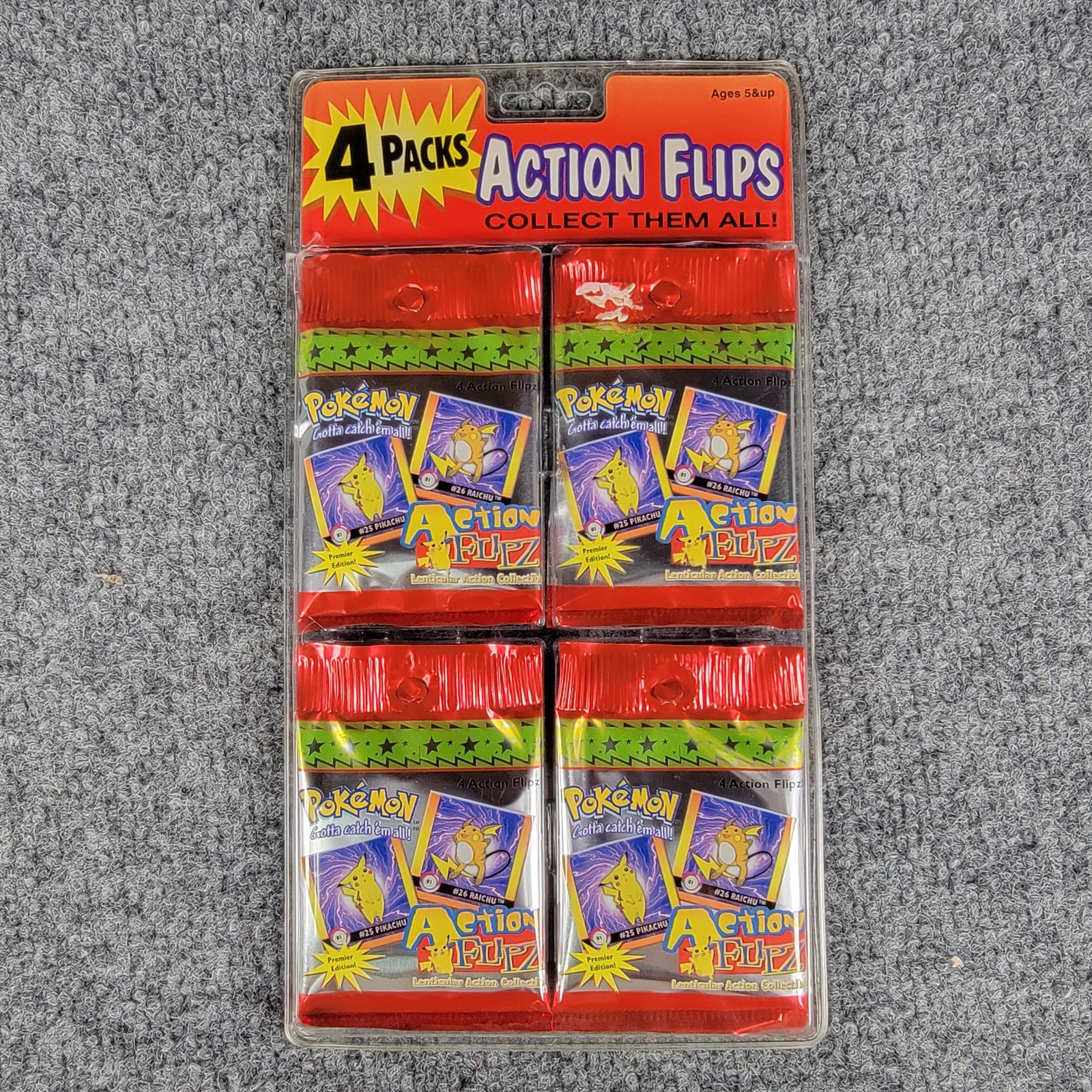 Vintage Pokemon 4 Pack Action Flips Premier Edition Factory Sealed NOS Vintage Pokemon 4 Pack Action Flips Premier Edition Factory Sealed NOS