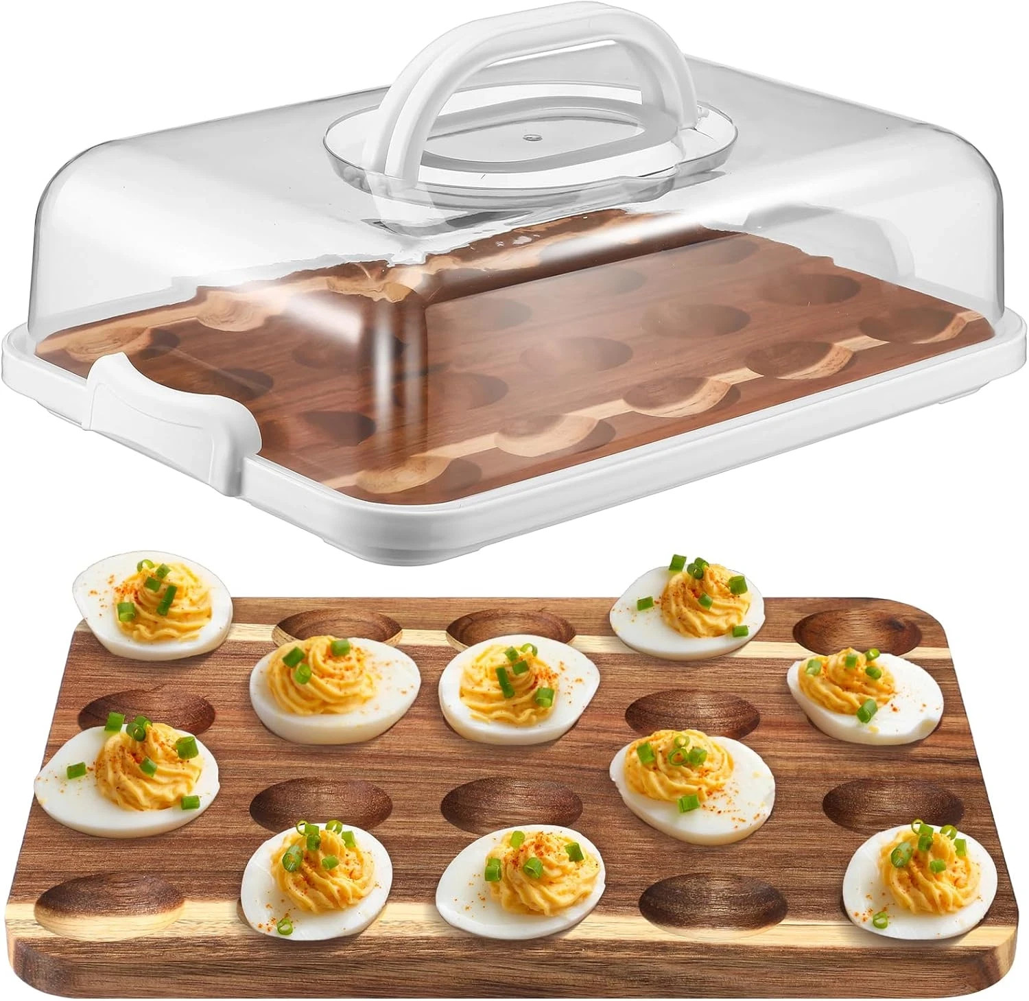 Baderke Easter Acacia Wood Deviled Egg Platter with Lid Base 20 Holes 12 X 8.5 I Baderke Easter Acacia Wood Deviled Egg Platter with Lid Base 20 Holes 12 X 8.5 I