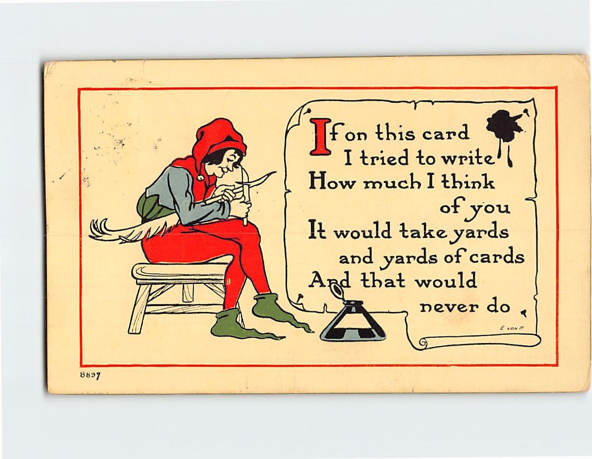 Postcard A Character Carving With A Message About How Much They Think of Someone