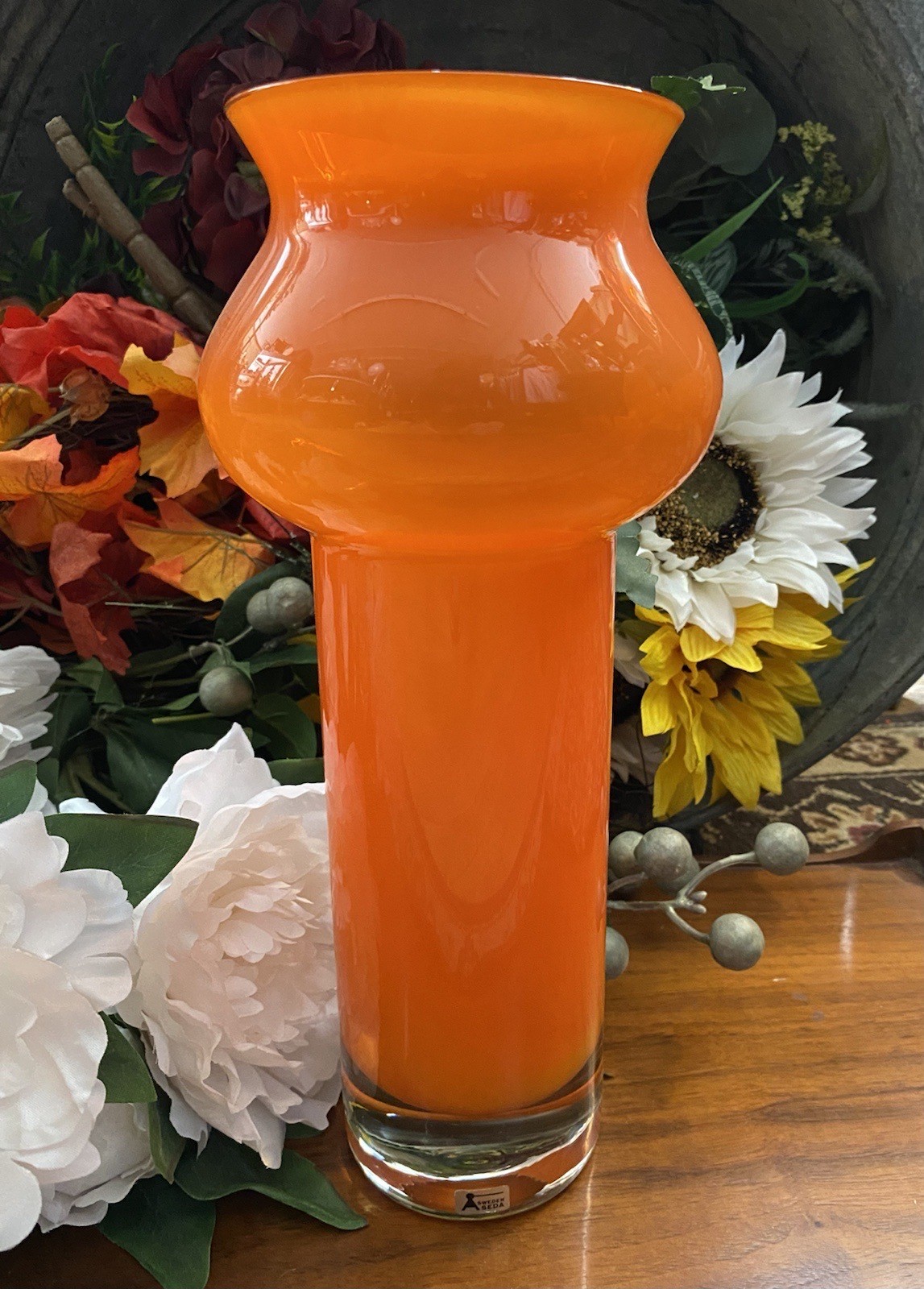 Bo Borgström for Åseda - Glass Art - 1960s Sweden Orange Glass 12” Vase