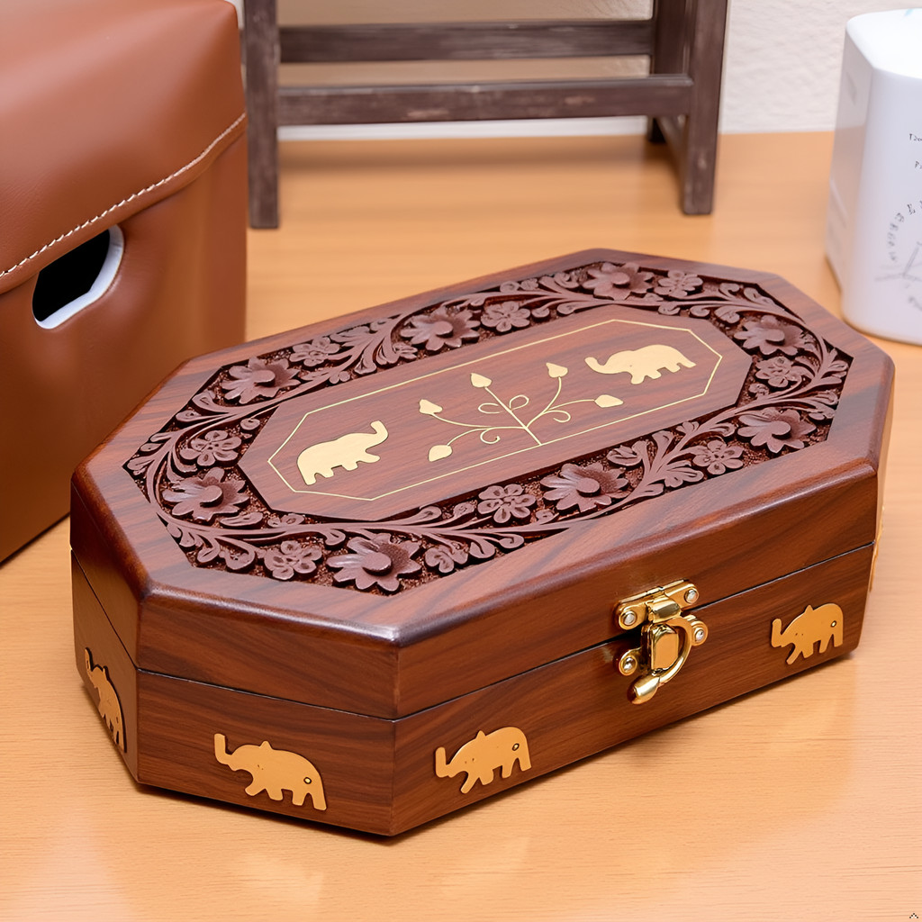 Decorative Wooden Box with Hinged Lid, 10 x 6 Inch