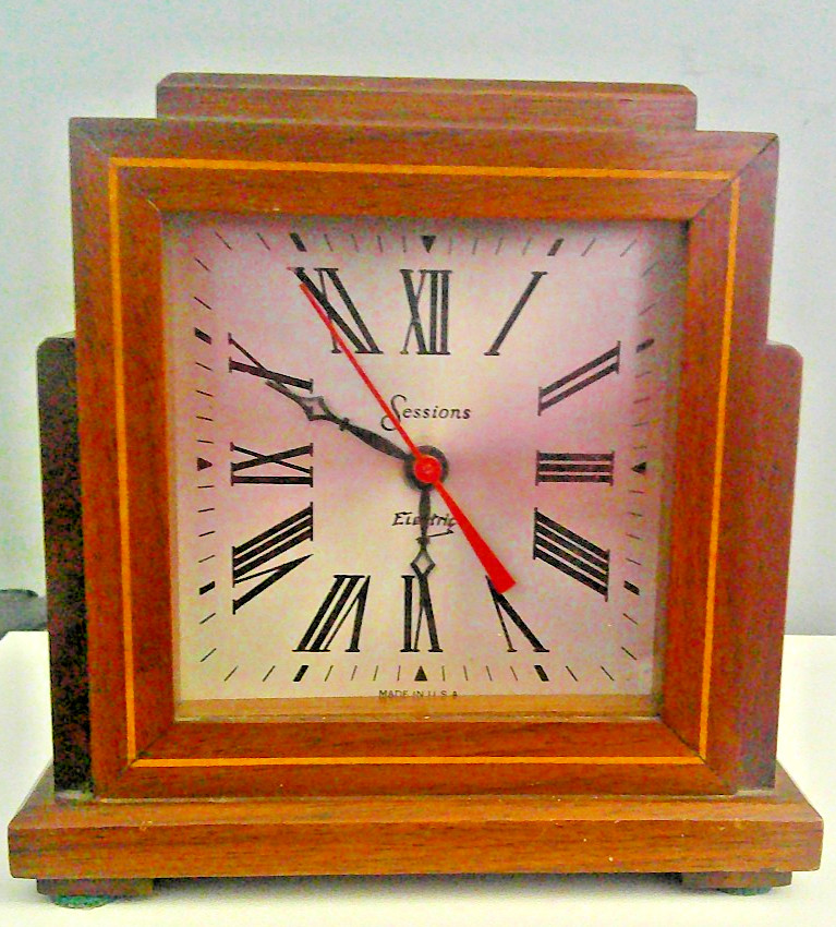 Vintage Sessions Art Deco Electric Mantle Shelf Table Clock Works Great Shape
