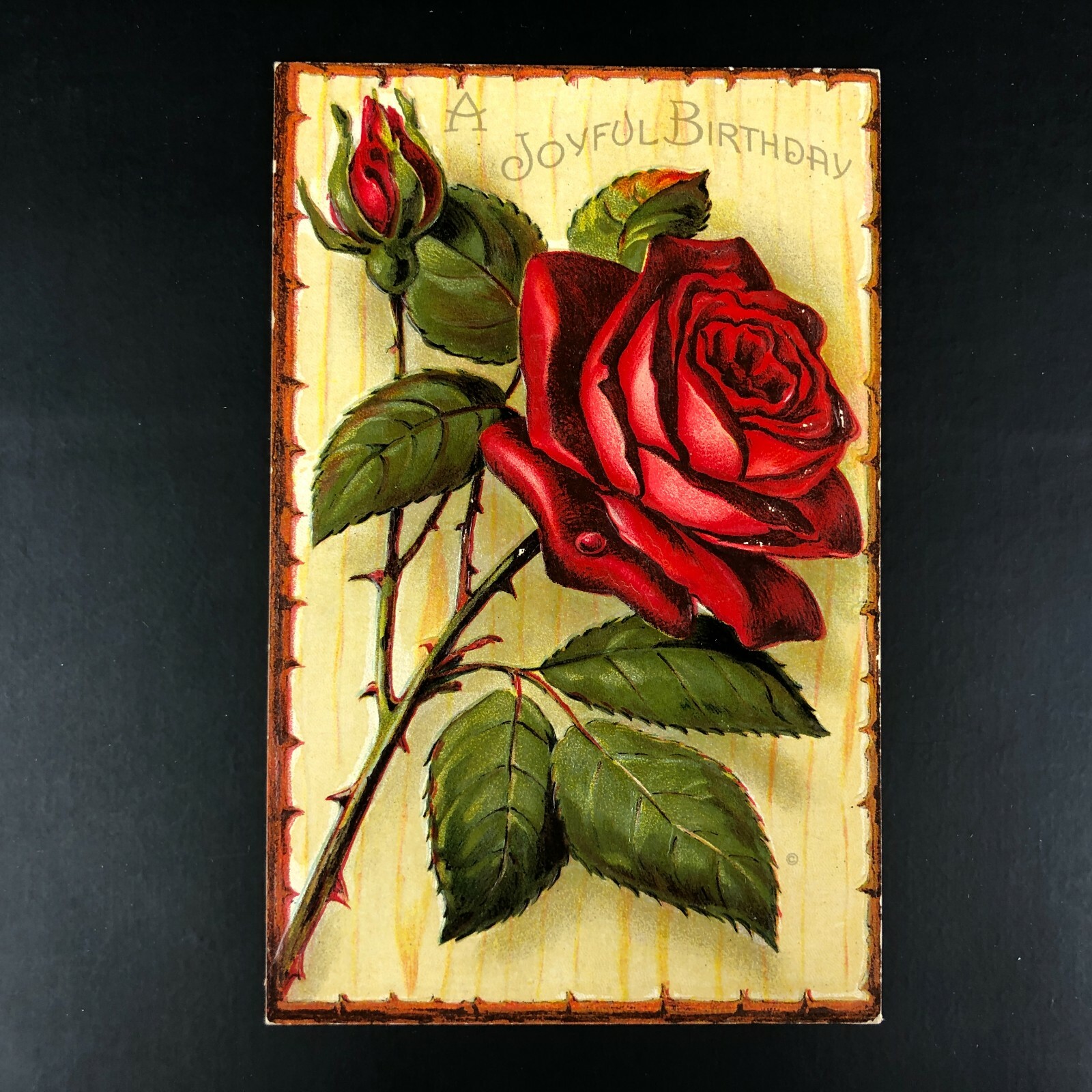 Antique VTG Joyful Birthday Embossed Postcard Rose