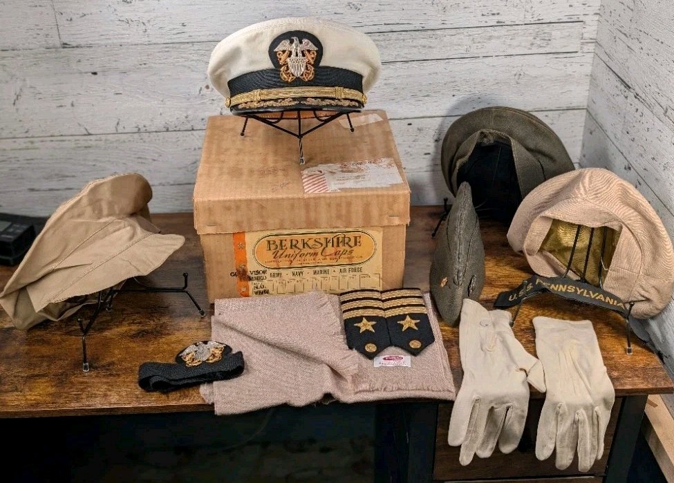 Vintage US Navy Officer Hat & Accs Lot Naval Commander USS Pennsylvania Dress