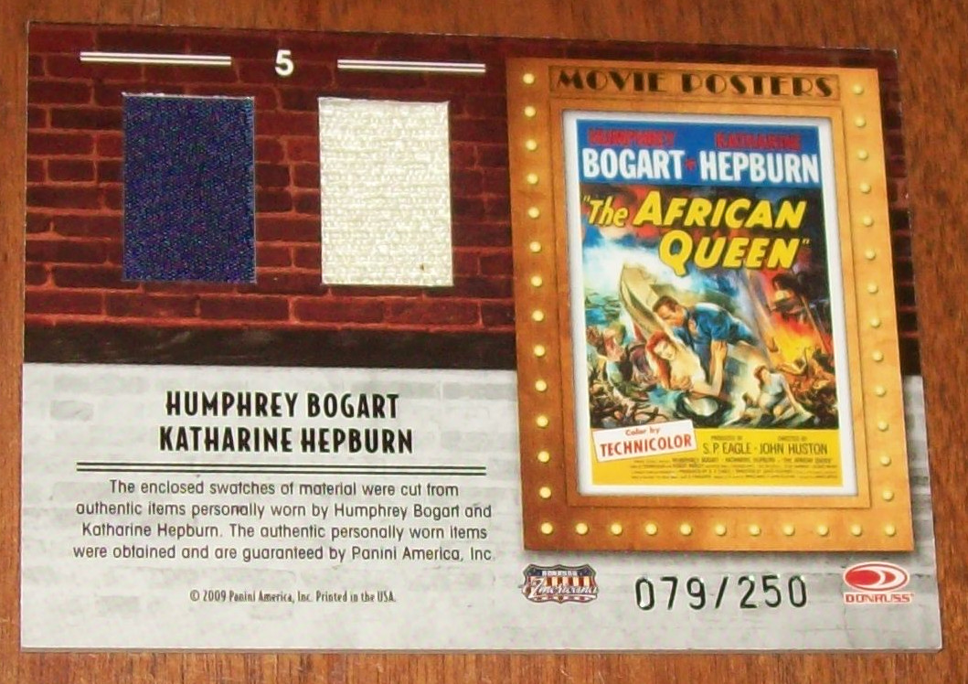 2009 Panini Americana Movie Posters Bogart & Hepburn Worn Swatch Card /250