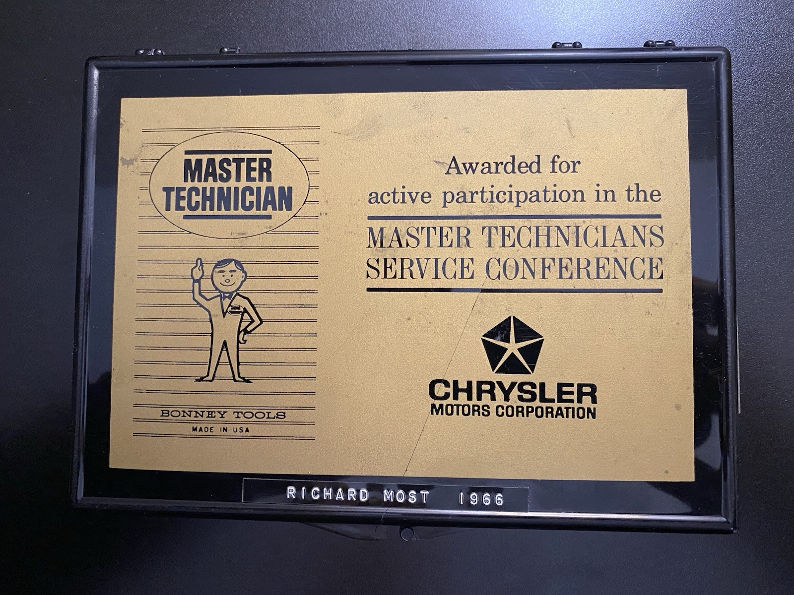 Vintage 1966 Chrysler Master Tech Bonney Gold Plated Tool Set MTSC Award Mopar