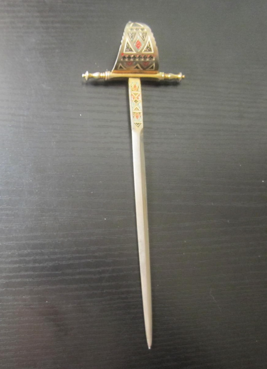 Vintage Toledo Spain Sword Dagger Shaped Letter Opener 8\