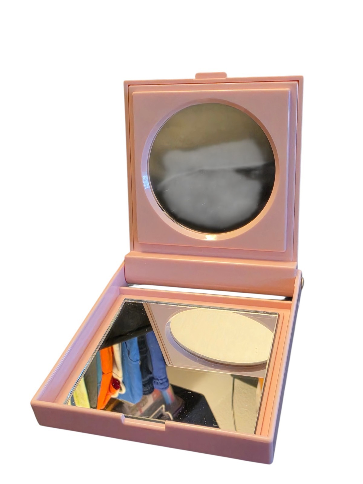 Vintage Mary Kay Pink Square Compact Mirror with Original Woven Pouch