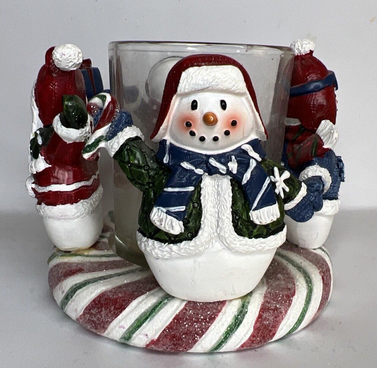 Yankee Candle Snowmen Circle In Blue And Red Christmas Candle Holder 3 × 3 1/2\