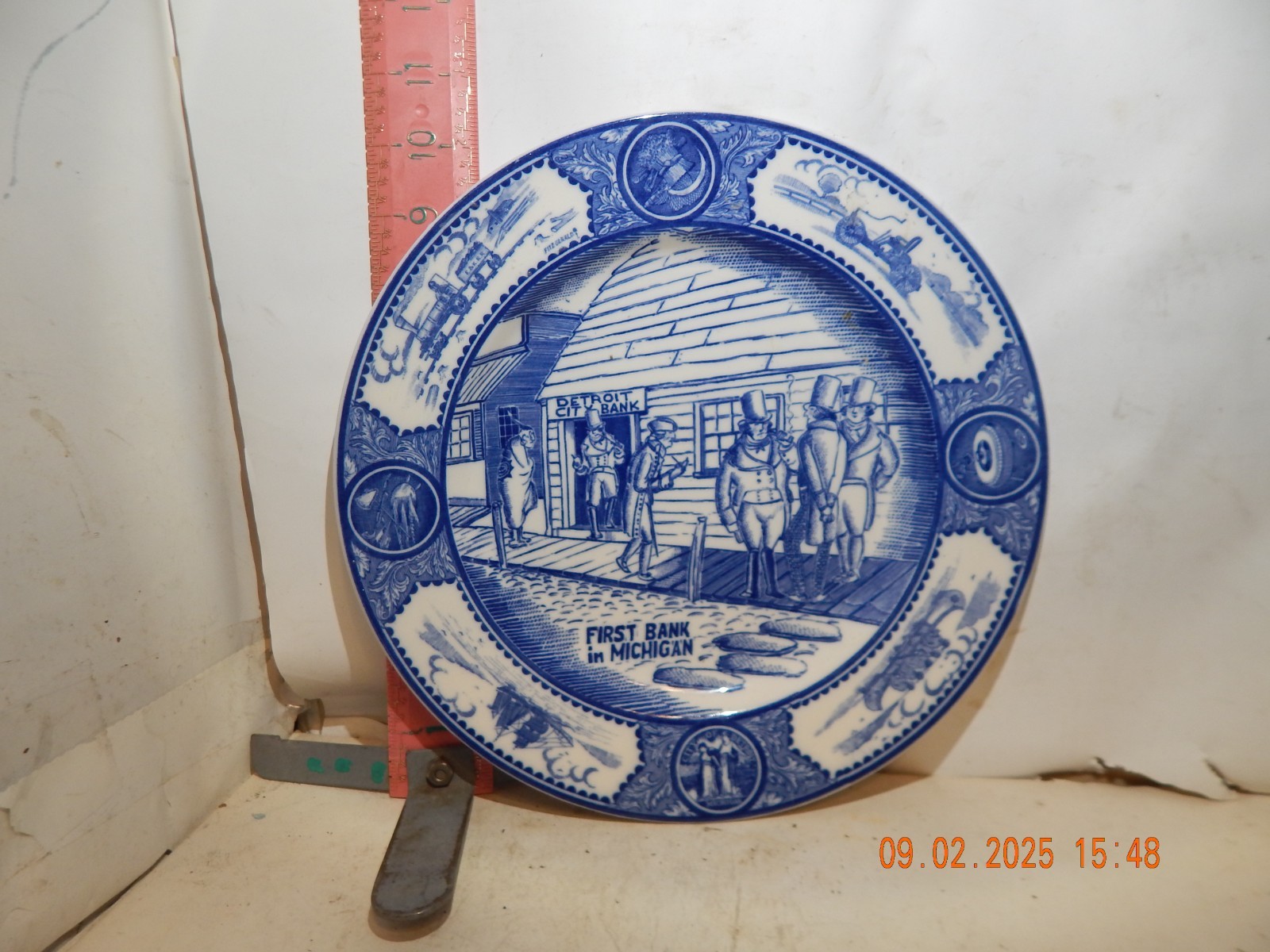 ANTIQUE Vintage C1931 COPELAND SPODE SOUVENIR PLATE First Bank in Michigan