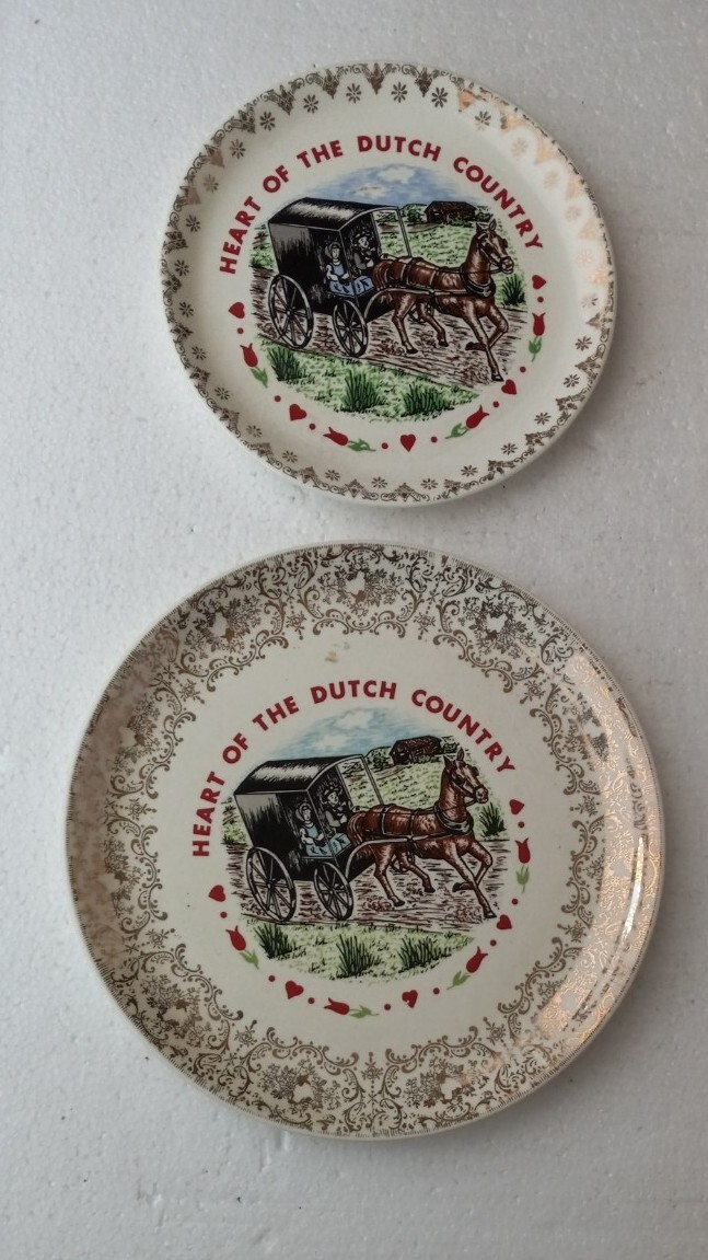 LOT OF 2  VINTAGE PA.  DUTCH COUNTRY LANCASTER , PA SOUVENIR PLATE HORSE & BUGGY