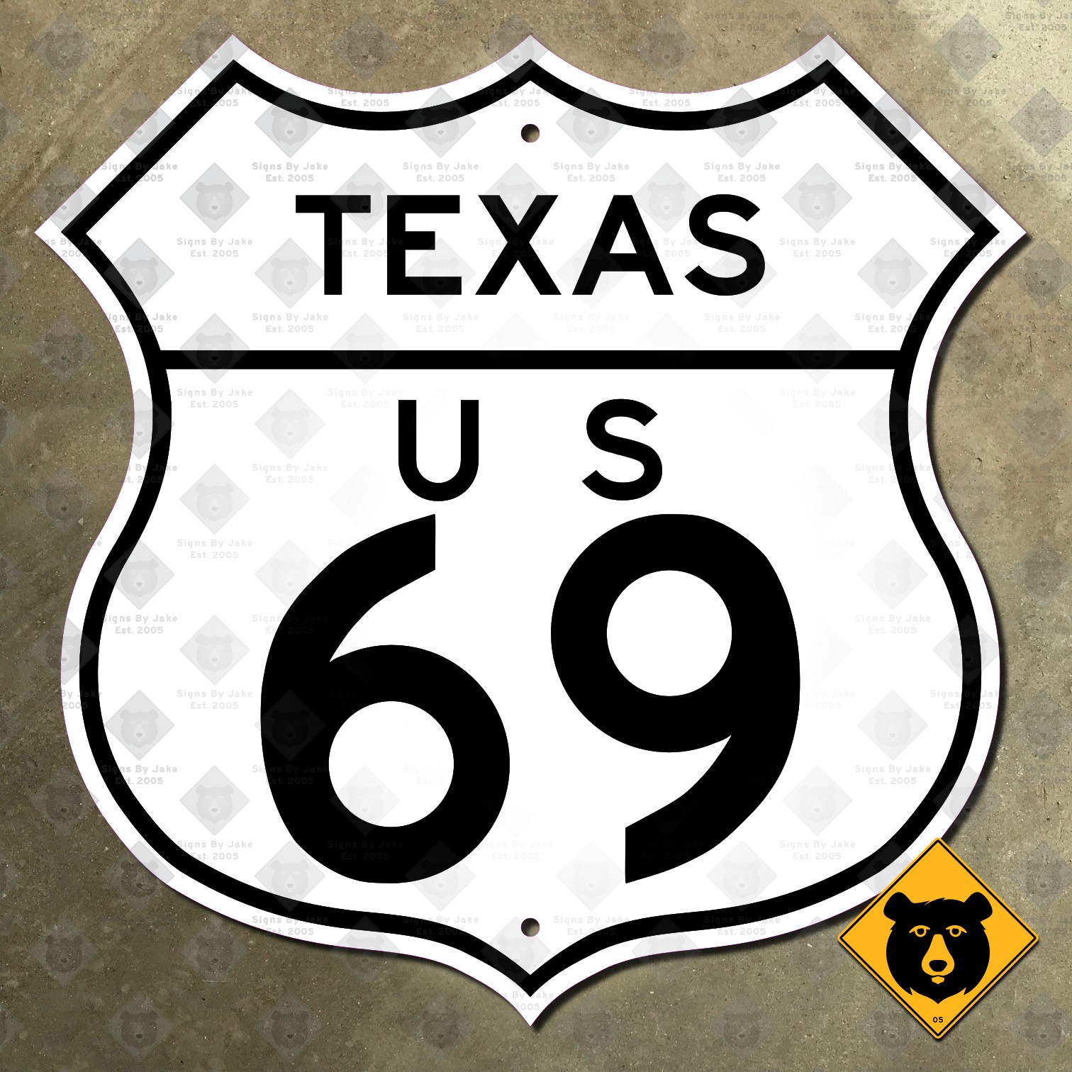 Texas US Route 69 highway road sign 1952 Beaumont Lufkin Tyler Denison 20x20