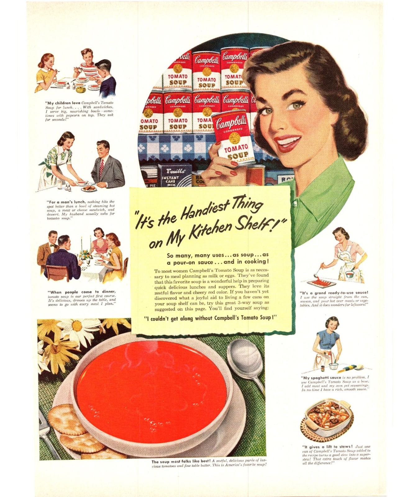 1952 Campbell\'s Tomato Soup Vintage Print Ad Housewife Cooking Sexist Wall Art