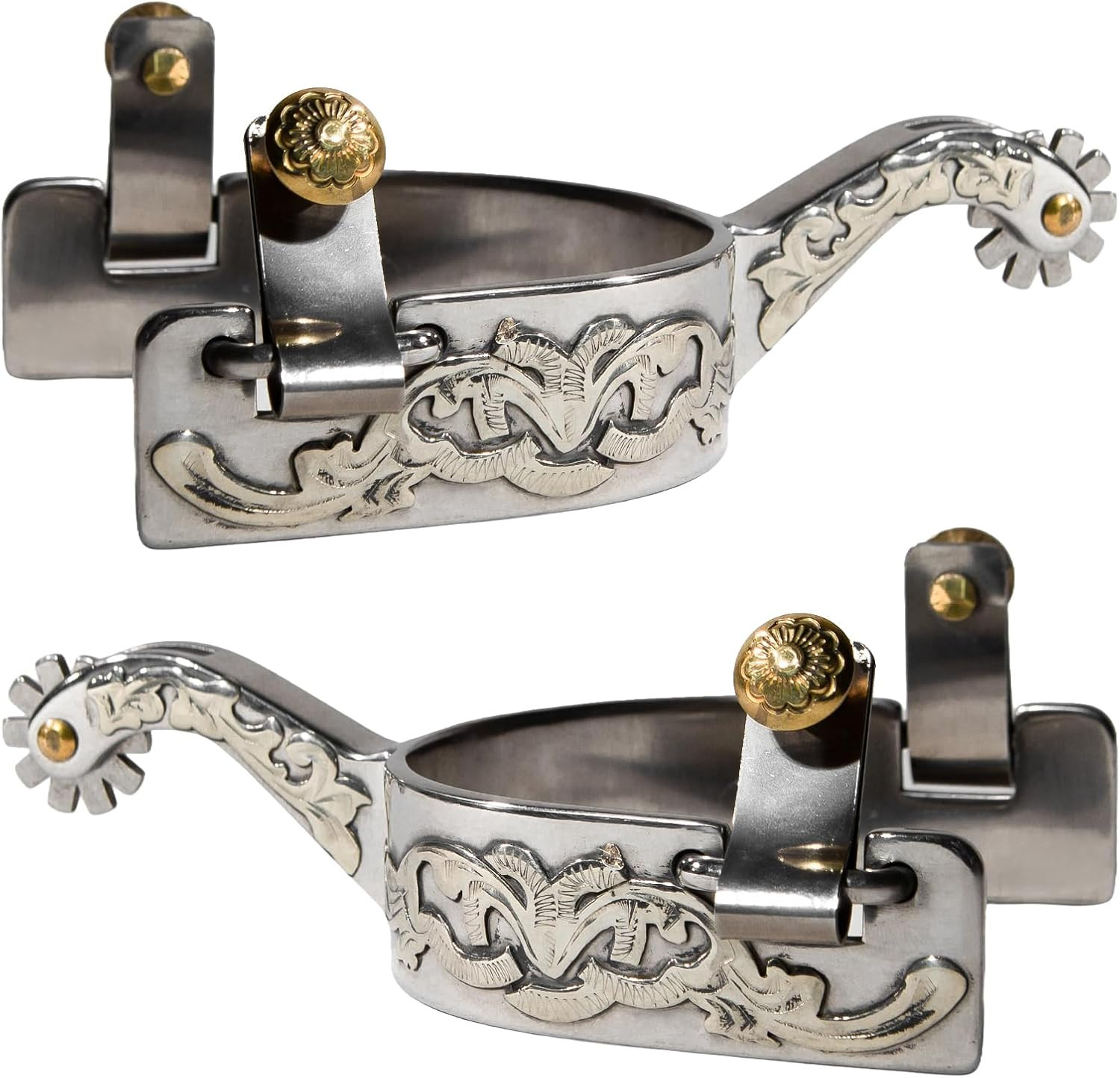 Silver Horse Spurs, 1 Pair Western Cowboy Boot Spurs with Rowels, Antique Hand-C Silver Horse Spurs, 1 Pair Western Cowboy Boot Spurs with Rowels, Antique Hand-C