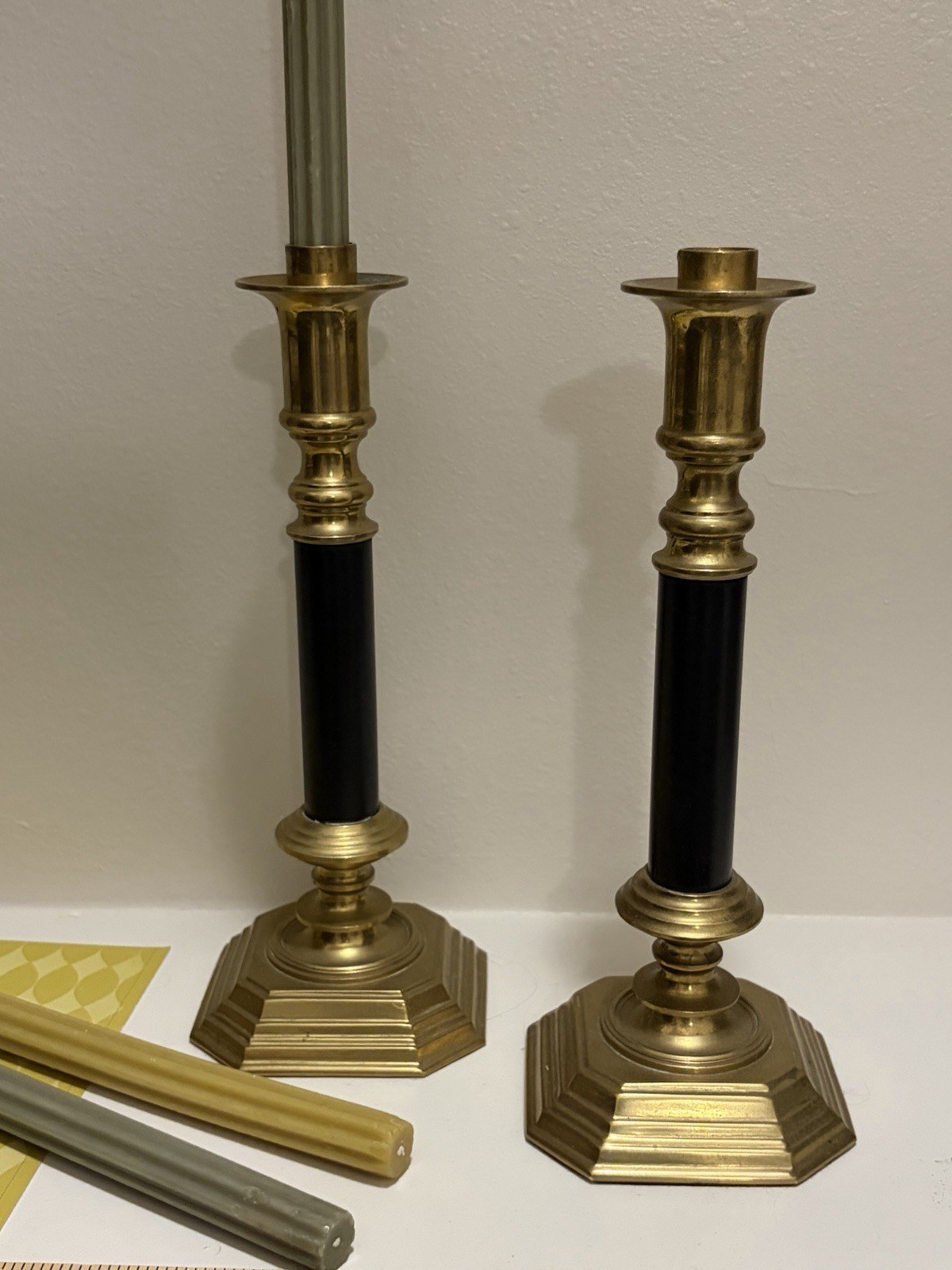 Vintage Authentic Frederick Cooper Brass & Black Enamel Pair Candlesticks 13” Vintage Authentic Frederick Cooper Brass & Black Enamel Pair Candlesticks 13”