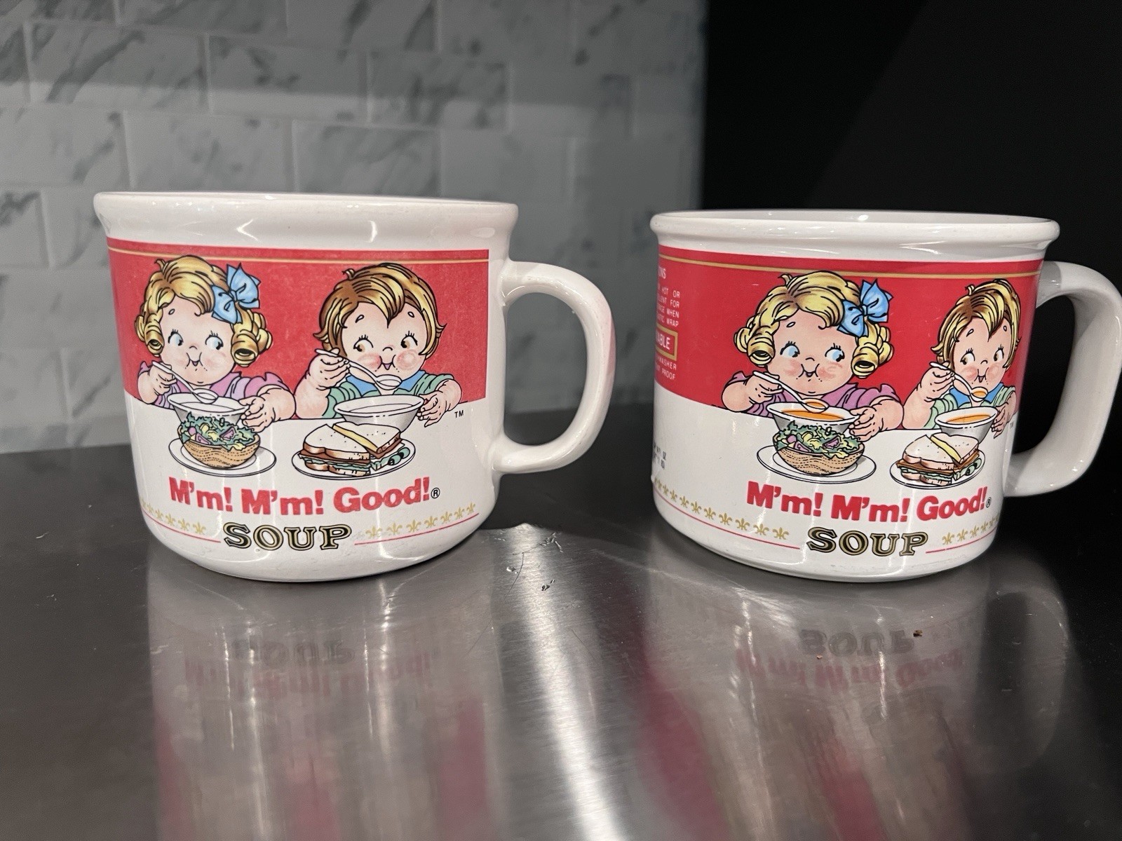 Vintage Campbell\'s Soup Mugs Bowls M\'m M\'m Good Soup 1989 Westwood Set Of 2 Vintage Campbell\'s Soup Mugs Bowls M\'m M\'m Good Soup 1989 Westwood Set Of 2