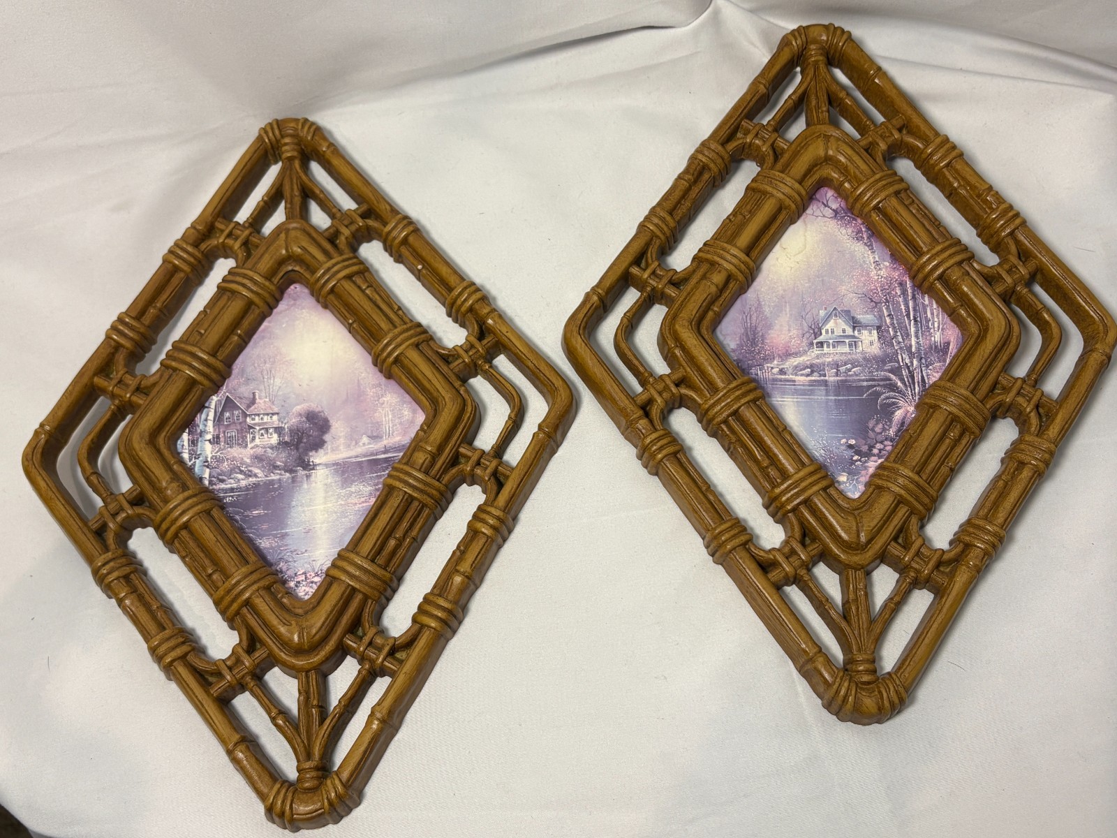Vintage 1983 HOMCO (Home Interior) Diamond Shape Faux Ratten Wall Art