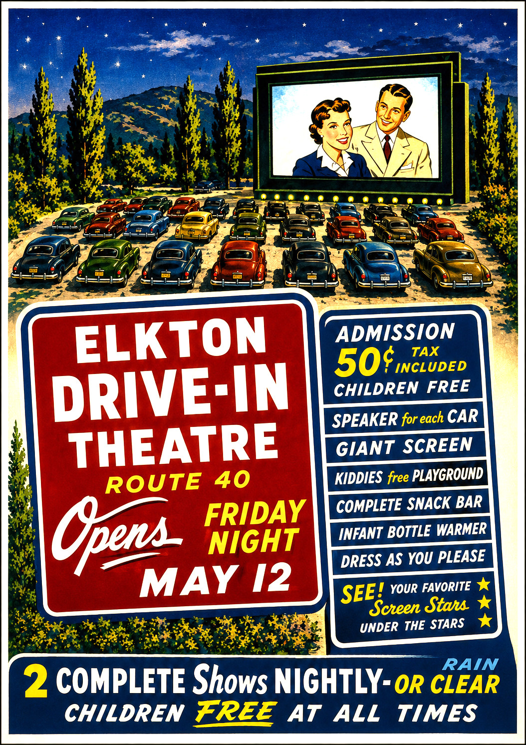 Vintage Drive-In Movie Theater Opening Ad in Elkton, Maryland Magnet