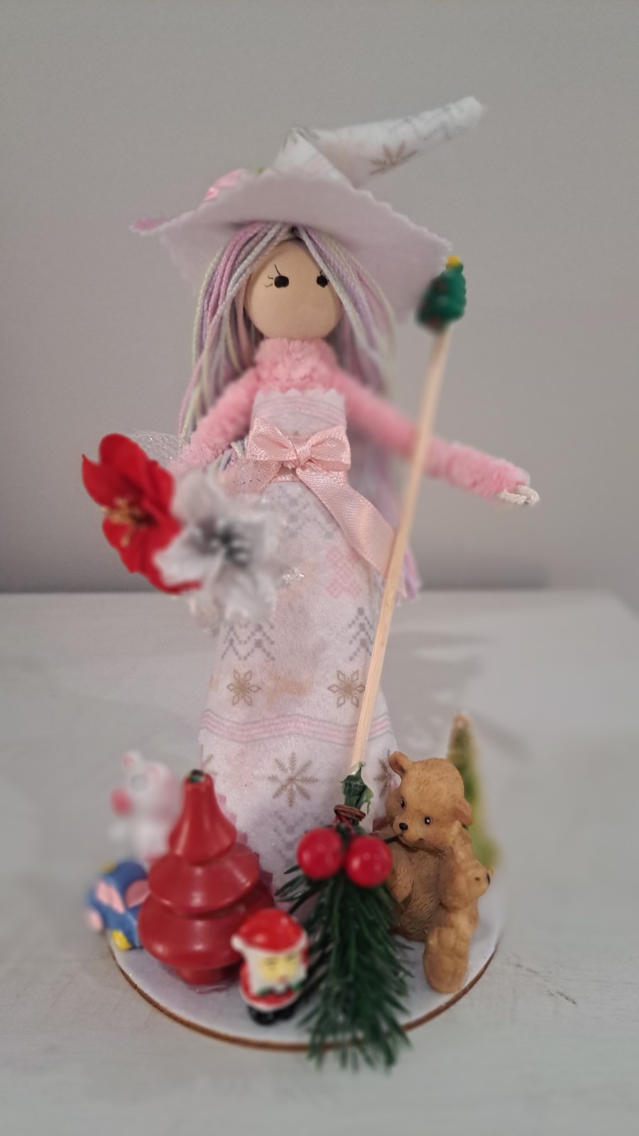 Handmade OOAK Kitchen Witch Doll Whimsical Christmas Holidays Decoration 7in